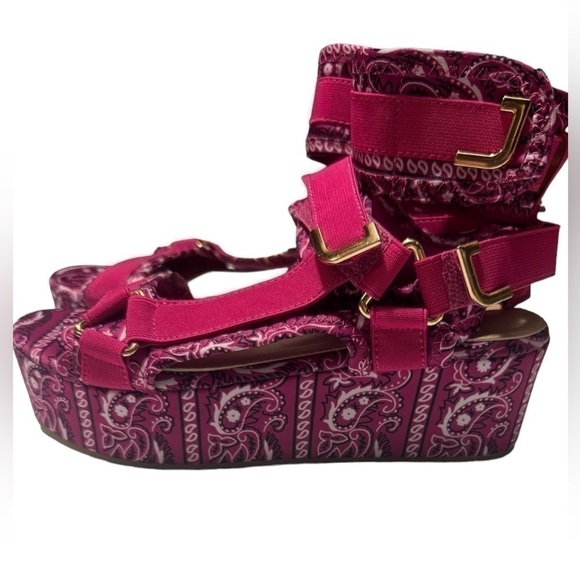 Fuchsia Paisley Platform Sandal Velcro Ankle Strap Open Toe women’s 6 Pazzle MIA - Picture 10 of 16